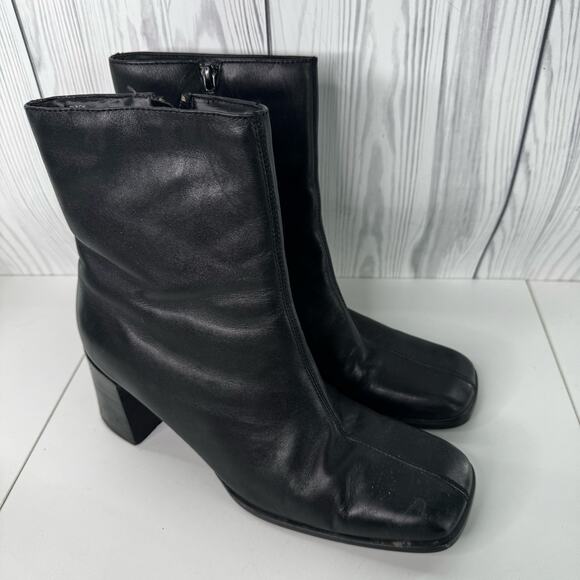 VTG Y2K  90s White Mountain  Chunky  Black Leather  Square Toe Boots Size 10 - Picture 1 of 10